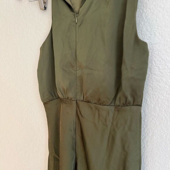 NWOT Distinctive Charm Olive Green Satin Asymmetrical Midi Dress - Picture 8 of 10
